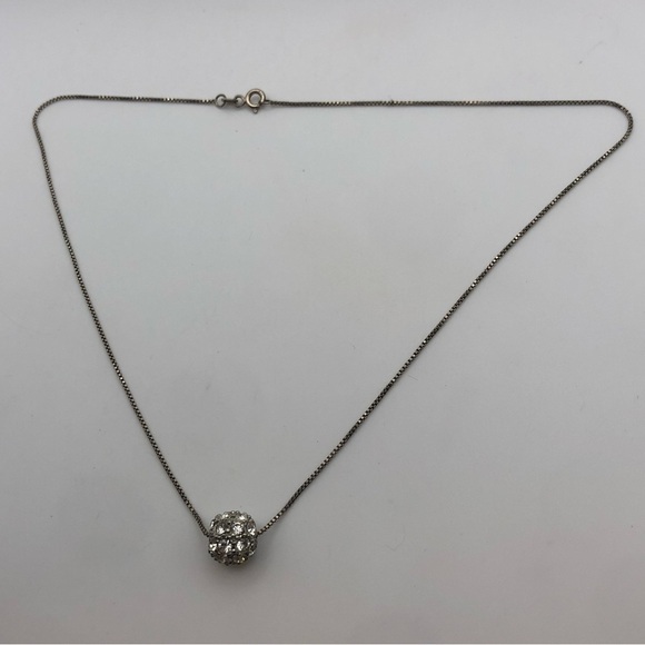 VTG Sterling Silver & Cz Crystal Sparkle Ball Affixed Pendant 16” - Picture 2 of 8